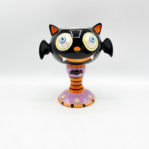 Halloween Vampire Bat Figural Candy Dish Goblet 3D Eyes Ceramic 2022 TDC Decor - Picture 1 of 8